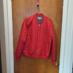Red Quilted Bomber Jacket